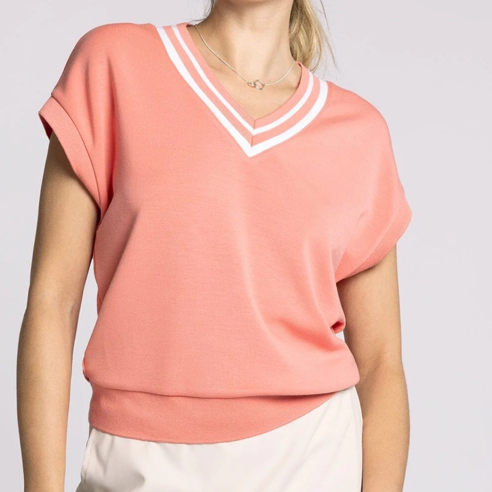 New with tags. Modal top. V neck w varsity stripe. Coral. Thread and Supply